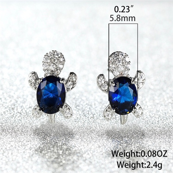 “Just Keep Swimming” Blue Turtle Diamond Earrings - Picture 3 of 10